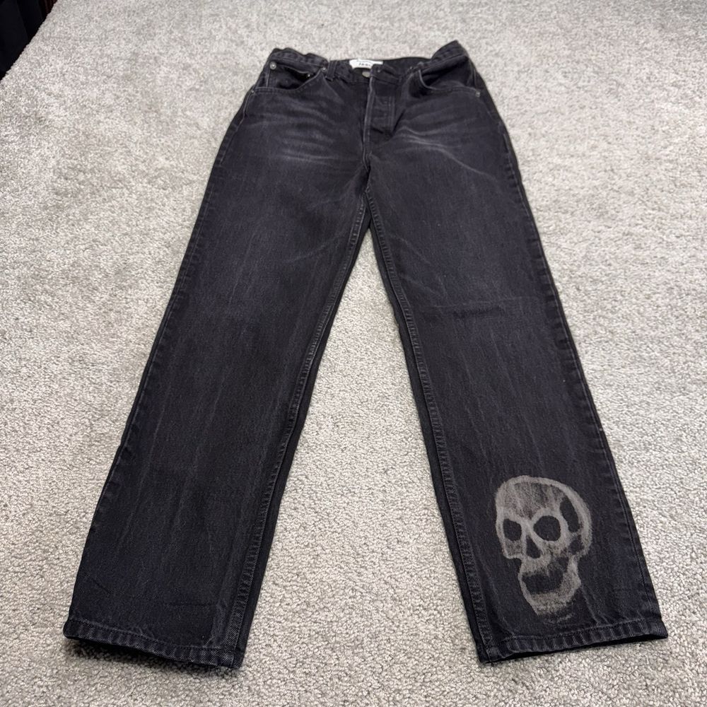 REFORMATION Women's Button Fly High Rise Straight Jeans sz 27 Black Skull‎